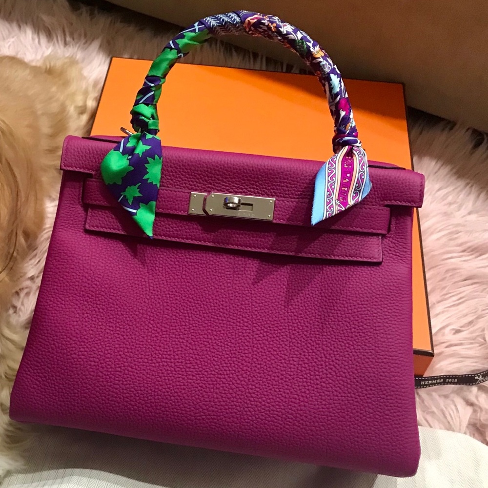 HERMES Togo Kelly Retourne 28 Rose Pourpre